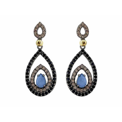 Pendientes Bohemme plata oro tanzanita circon champan - 7TEA003ET