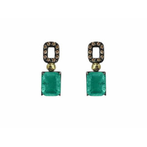 Pendientes Bohemme plata cuarzo esmeralda circon champan - 7WIN012E