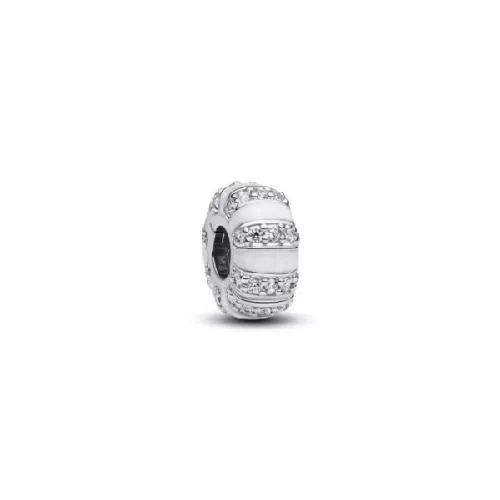 Clip Pandora plata esmalt blanc zircon - 793785C01
