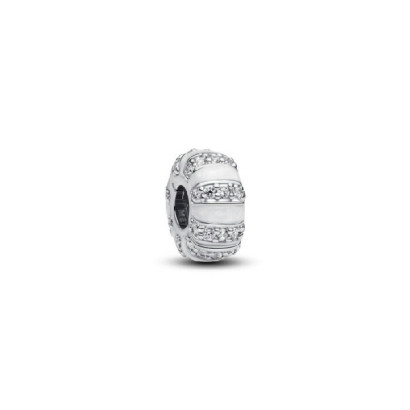 Clip Pandora plata esmalt blanc zircon - 793785C01