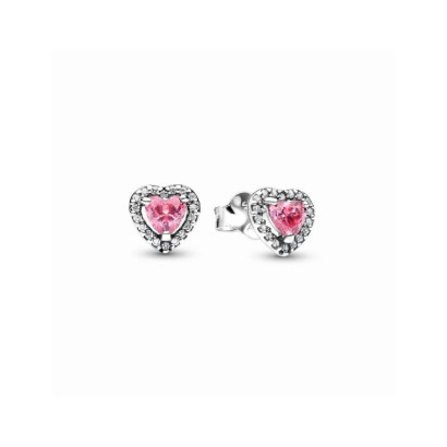 Pendientes Pandora plata corazon circon rosa - 298427C02