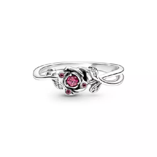 Anillo Pandora Disney Bella-Bestia plata circon rosa - 190017C01