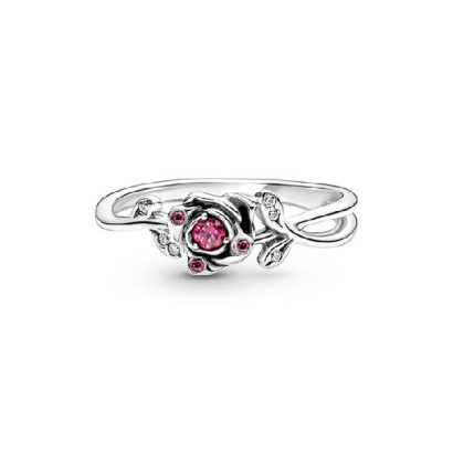 Anillo Pandora Disney Bella-Bestia plata circon rosa - 190017C01