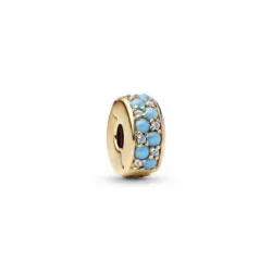 Clip Pandora plata 14k gold plated turquesa circon  - 763902C01