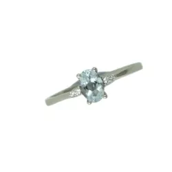 Anell or blanc 4 brillants aigua marina 6x4 - D493512AGM