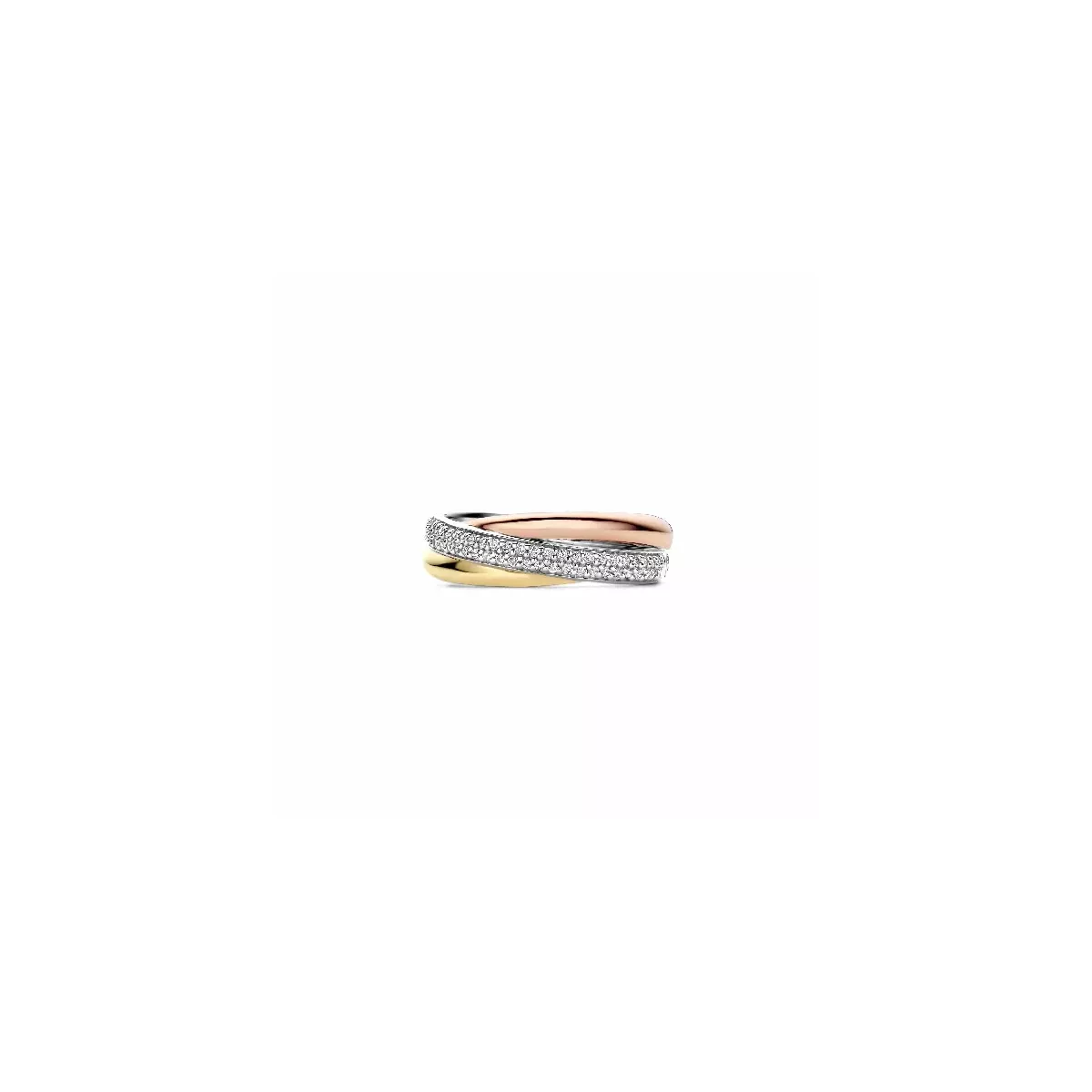 Anillo Ti Sento plata tricolor circon cruzado - 12343ZT