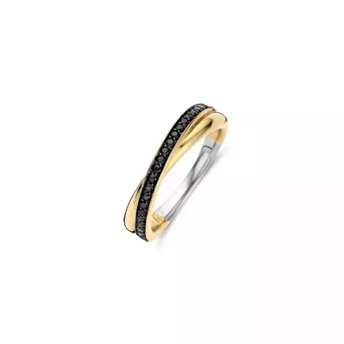 Anillo Ti Sento plata ip chapado circon negros - 1953BY