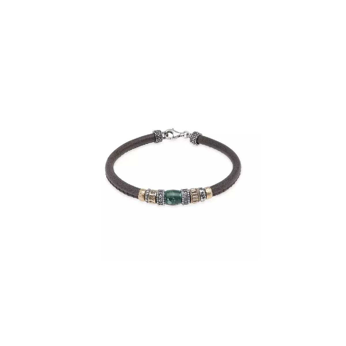 Polsera Platadepalo plata resina malaquita cuir - WB402X