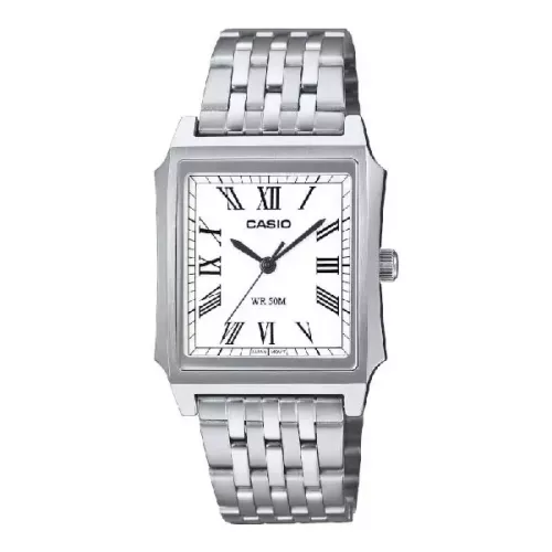 Reloj Casio cuadrado esfera blanca cadena acero - MTP-B190D-7BVE