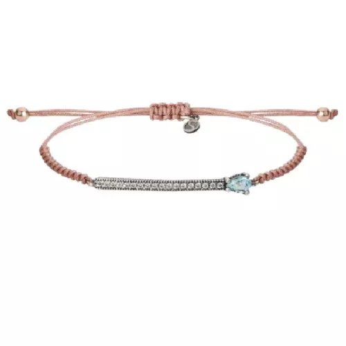 Pulsera Sunfield plata circon nylon rosa - PU064685