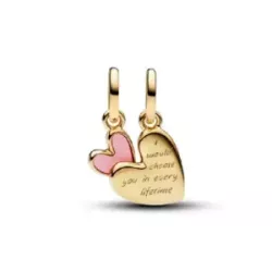 Charm Pandora madre e hija corazon 14k gold plated esmalte rosa  - 763766C01