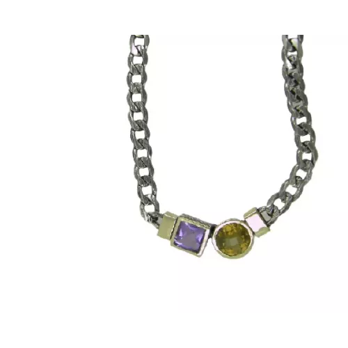 Collar G.Styliano plata y oro amatista y cuarzo whisky - CSP1643