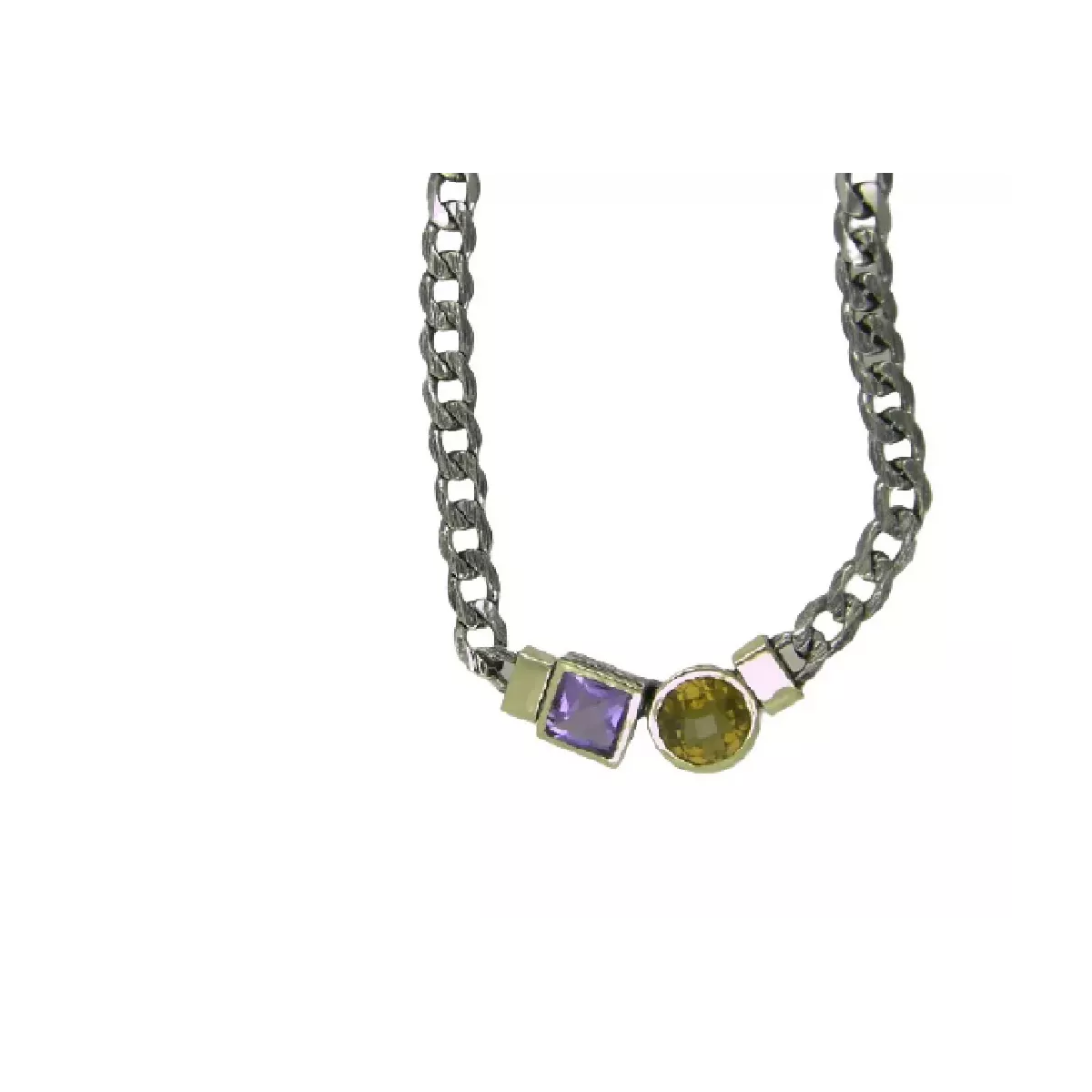 Collar G.Styliano plata y oro amatista y cuarzo whisky - CSP1643