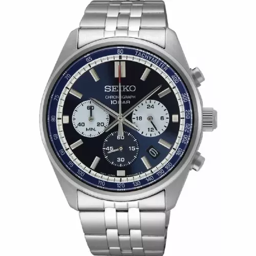 Reloj Seiko crono 41.5mm diametro de caja 100m water resistant cadena acero - SSB427P1