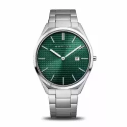 Reloj Bering ultra slim esfera verde cristal zafiro cadena acero - 17240-708
