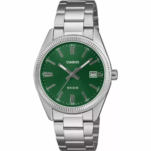 Reloj Casio esfera verde 35mm diametro de caja 50m cadena acero - UTP-1302PD-3A1