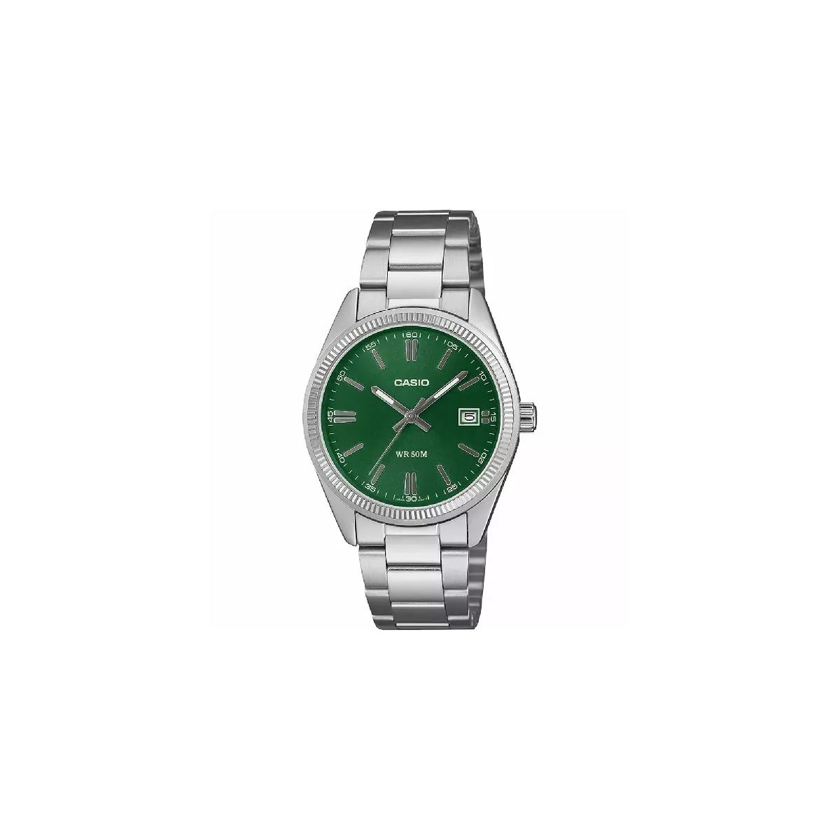 Reloj Casio esfera verde 35mm diametro de caja 50m cadena acero - UTP-1302PD-3A1
