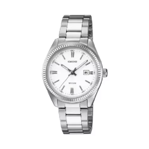 Reloj Casio esfera blanca 35mm diametro de caja 50m acero - UTP-1302PD-7AV