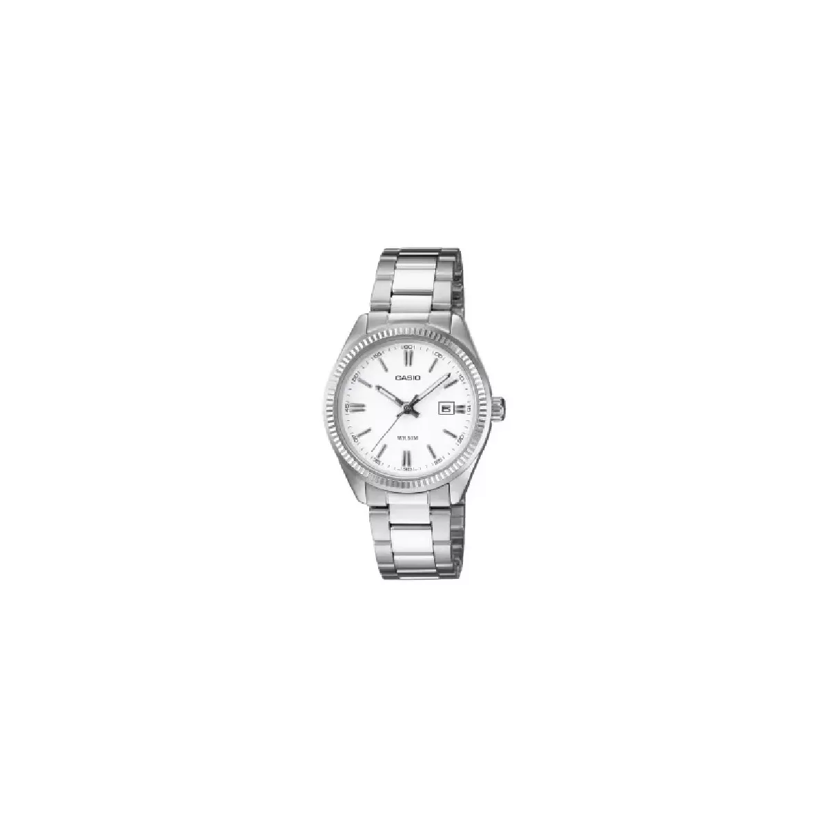 Reloj Casio esfera blanca 35mm diametro de caja 50m acero - UTP-1302PD-7AV