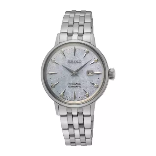 Reloj Seiko Presage Cocktail 30mm diametro de caja automatico 2R05 water resistant 50m 8 brillantes acero - SRE007J1
