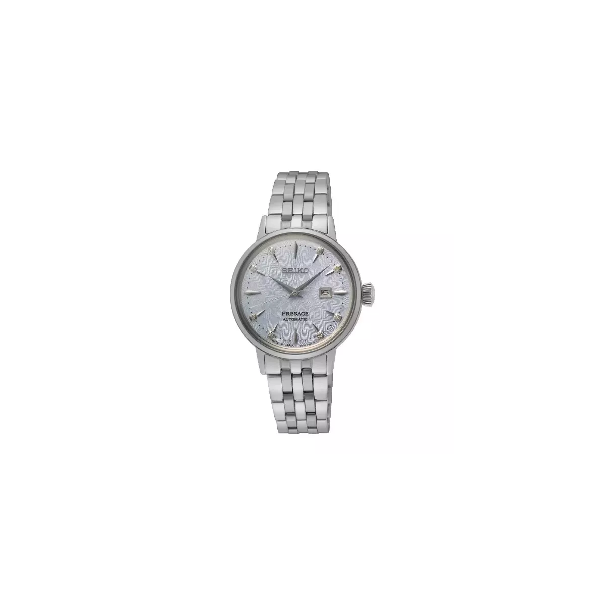 Reloj Seiko Presage Cocktail 30mm diametro de caja automatico 2R05 water resistant 50m 8 brillantes acero - SRE007J1